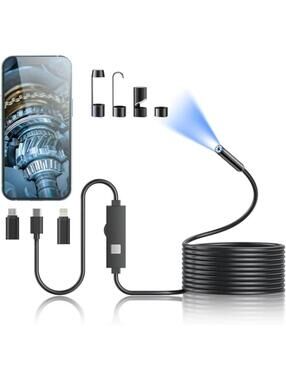 Endoscope Camera 1920P HD Borescope with 16.4ft Semi-Rigid Cable & 8 LED Lights
